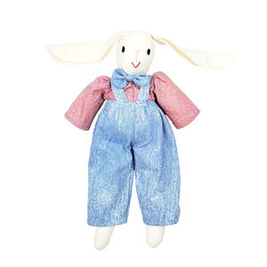 Rabbit Stuffed Animal Decor Adult's 21" White & Blue Plush & Outfit Vintage Doll